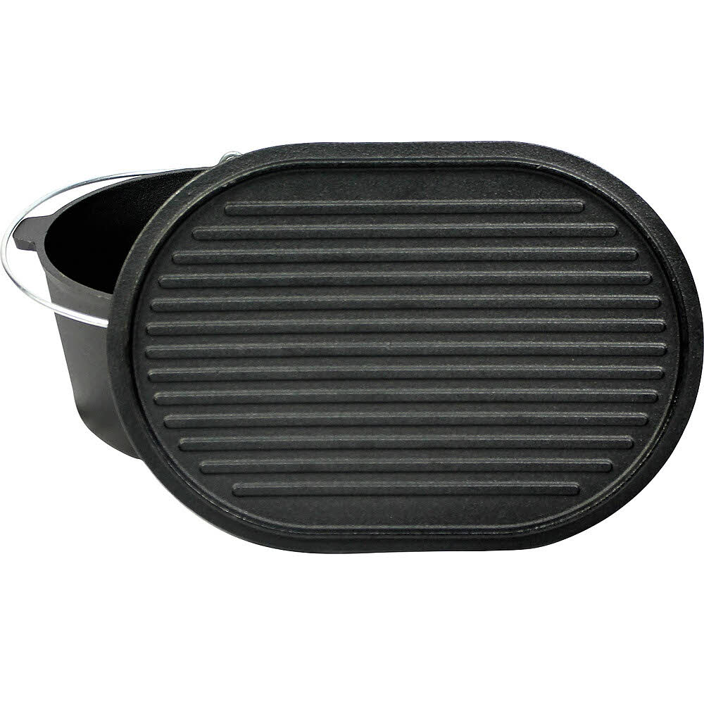 Valhal Outdoor Feuertopf Dutch Oven Gusseisen oval, flacher Boden, 9 l