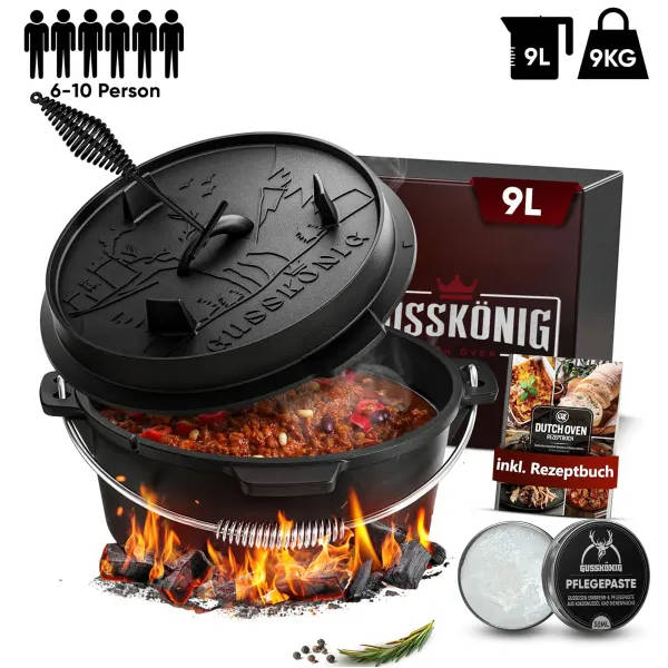 Gusskönig Klassisch Dutch Oven Set 9 L mit Füße