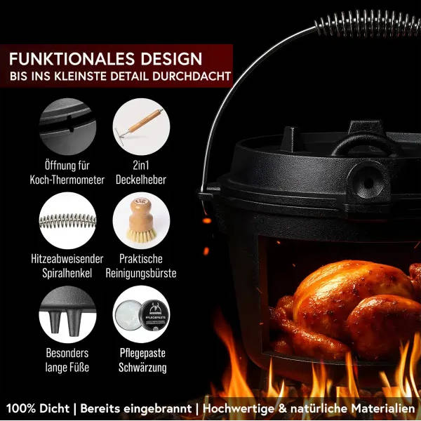 Gusskönig Eingebrannter Dutch Oven Set mit Füße