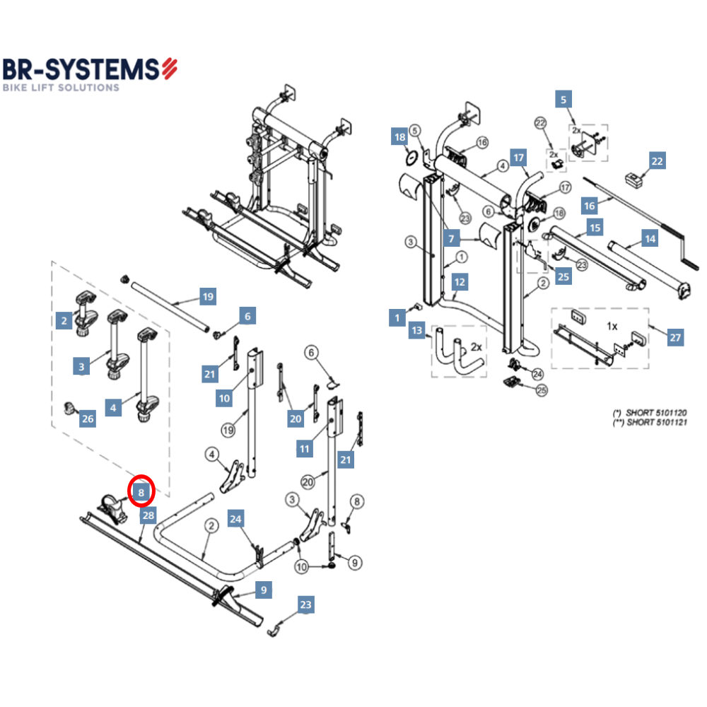 BR-Systems Radhalter links Version V-Schiene für Bike Lift