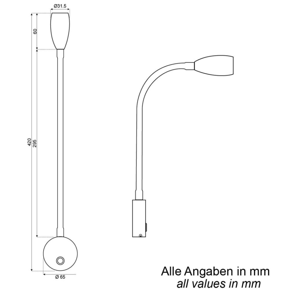 David LED Schwanenhalsleuchte schwarz mit Dimmschalter