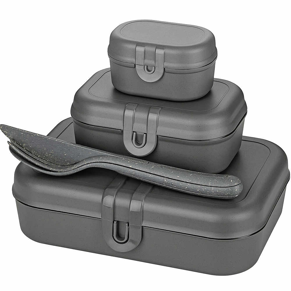 Koziol Lunchbox - und Besteck-Set PASCAL READY, nature ash grey, 4er-Set