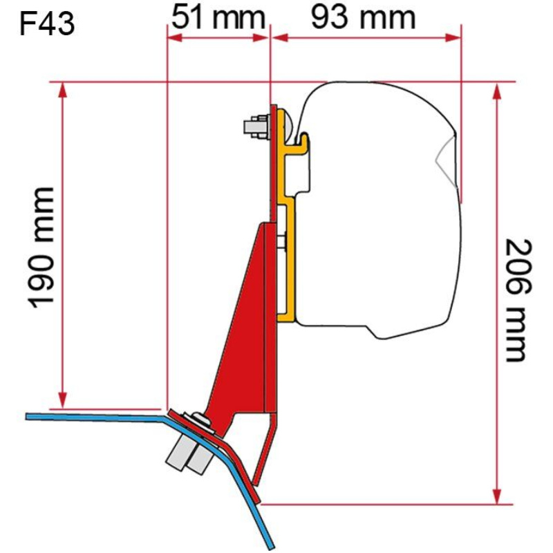 Fiamma Markisenadapter Kit Ford Custom V710, rechts für F43, F45, F45s