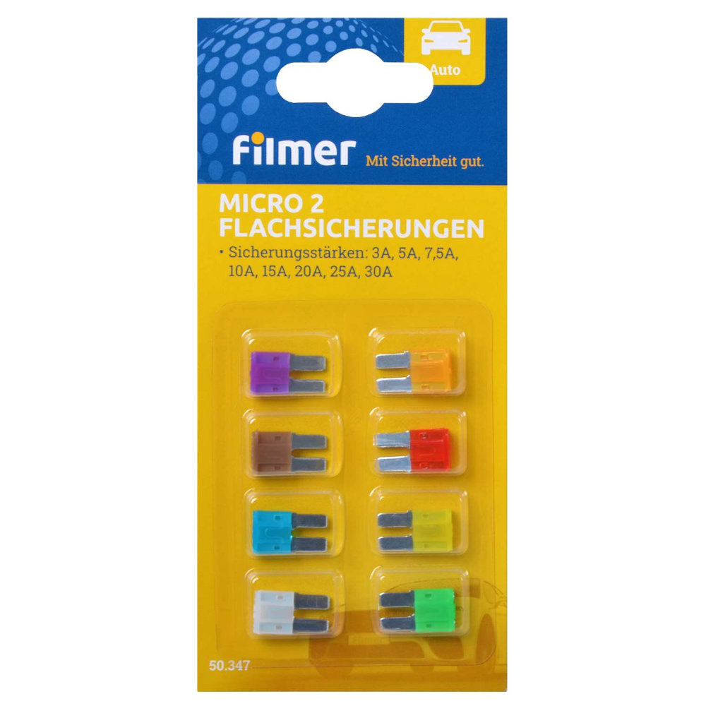 Filmer Flachsicherungen Micro 2 8-teilig: 3/5/7,5/10/15/20/25/30 A