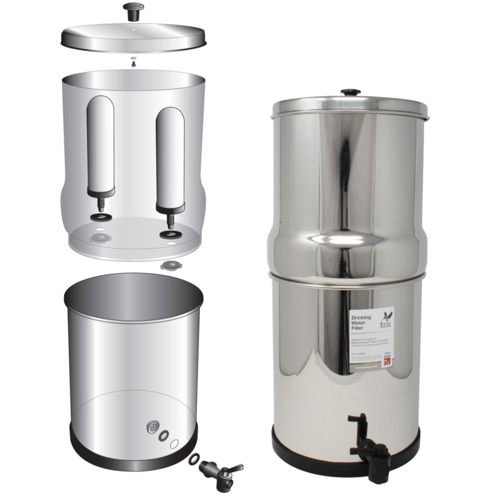 British Berkefeld Schwerkraft Trinkwasserfilter Edelstahl, 8,5 Liter