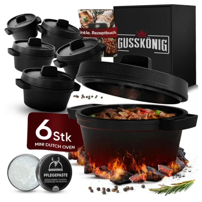 Gusskönig Eingebrannter 6x 300 ml Mini Dutch Oven Set