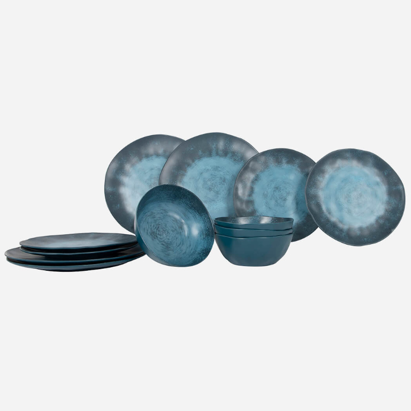 Gimex Geschirrset Stone Line 12-teilig, dark blue