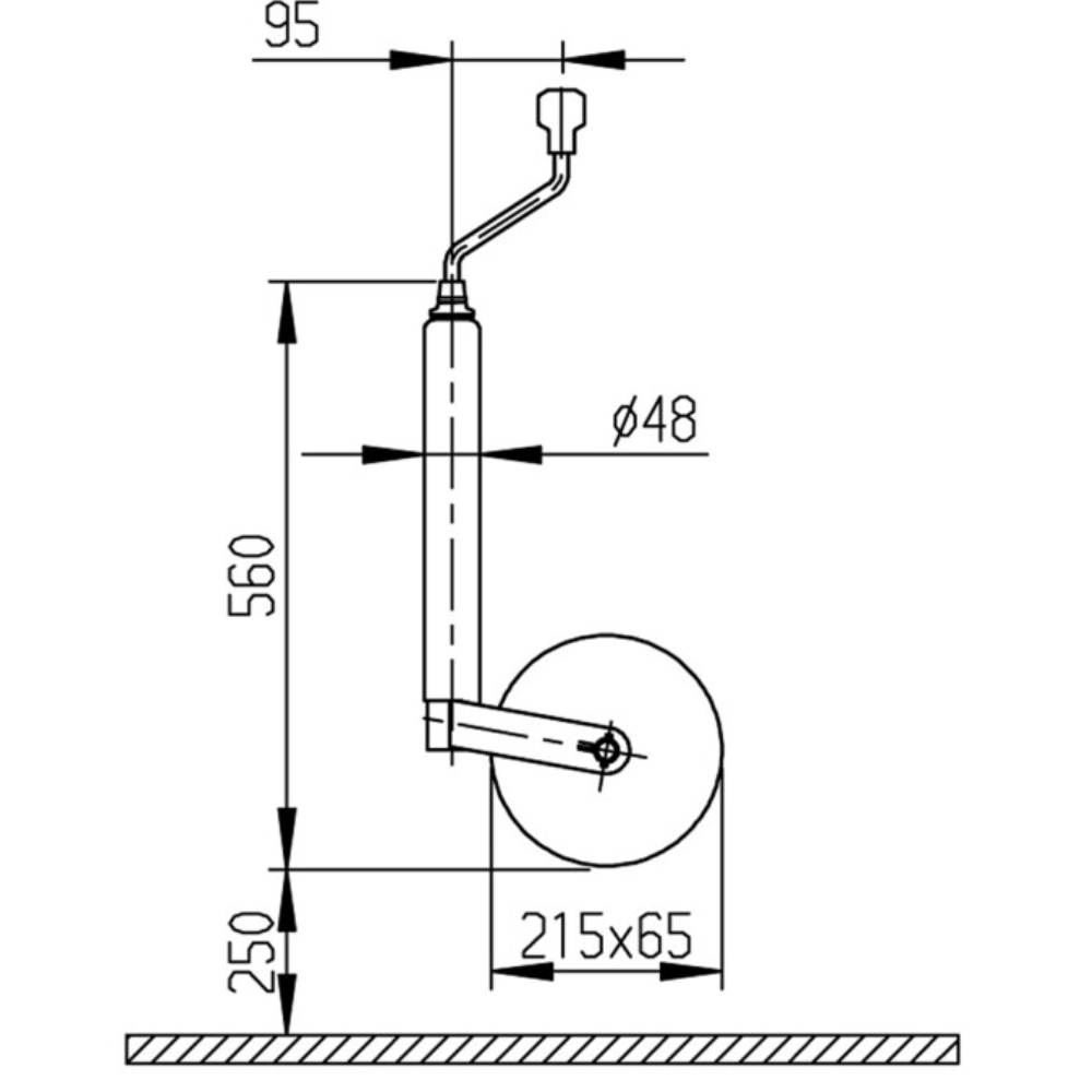 AL-KO Stützrad Plus 215 x 65 mm, Vollgummi/Kunststofffelge, 90 kg Traglast