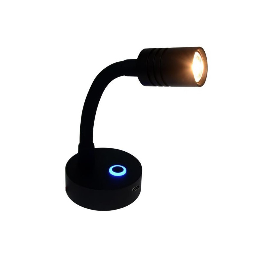 David LED Schwanenhalsleuchte schwarz mit beleuchteten Dimmschalter