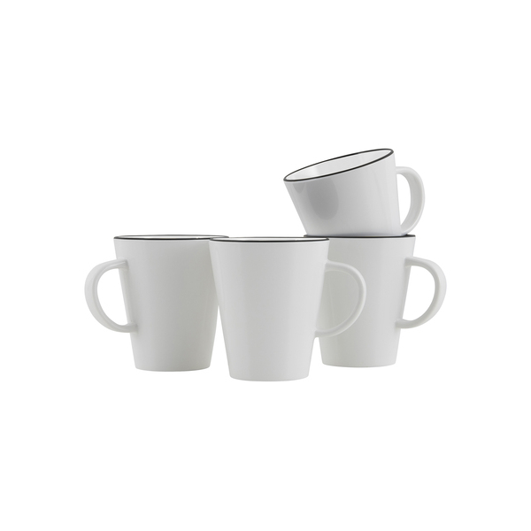 Gimex Henkelbecher Linea Line 350 ml, 4 Stück, Farbe weiß/schwarz