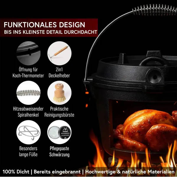 Gusskönig Eingebrannter Dutch Oven Set ohne Füße
