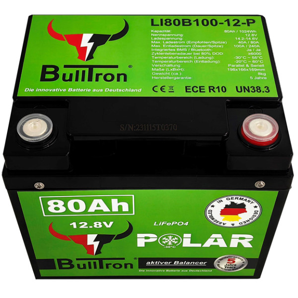 BullTron LiFePO4 Batterie Polar 80 Ah - Made in Germany