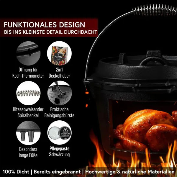 Gusskönig Klassisch Dutch Oven Set 9 L mit Füße