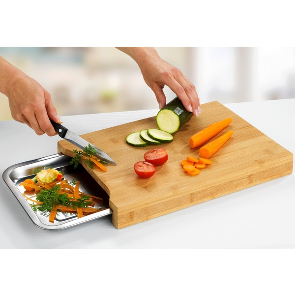 Wenko Bambus-Schneidebrett mit Edelstahlschale