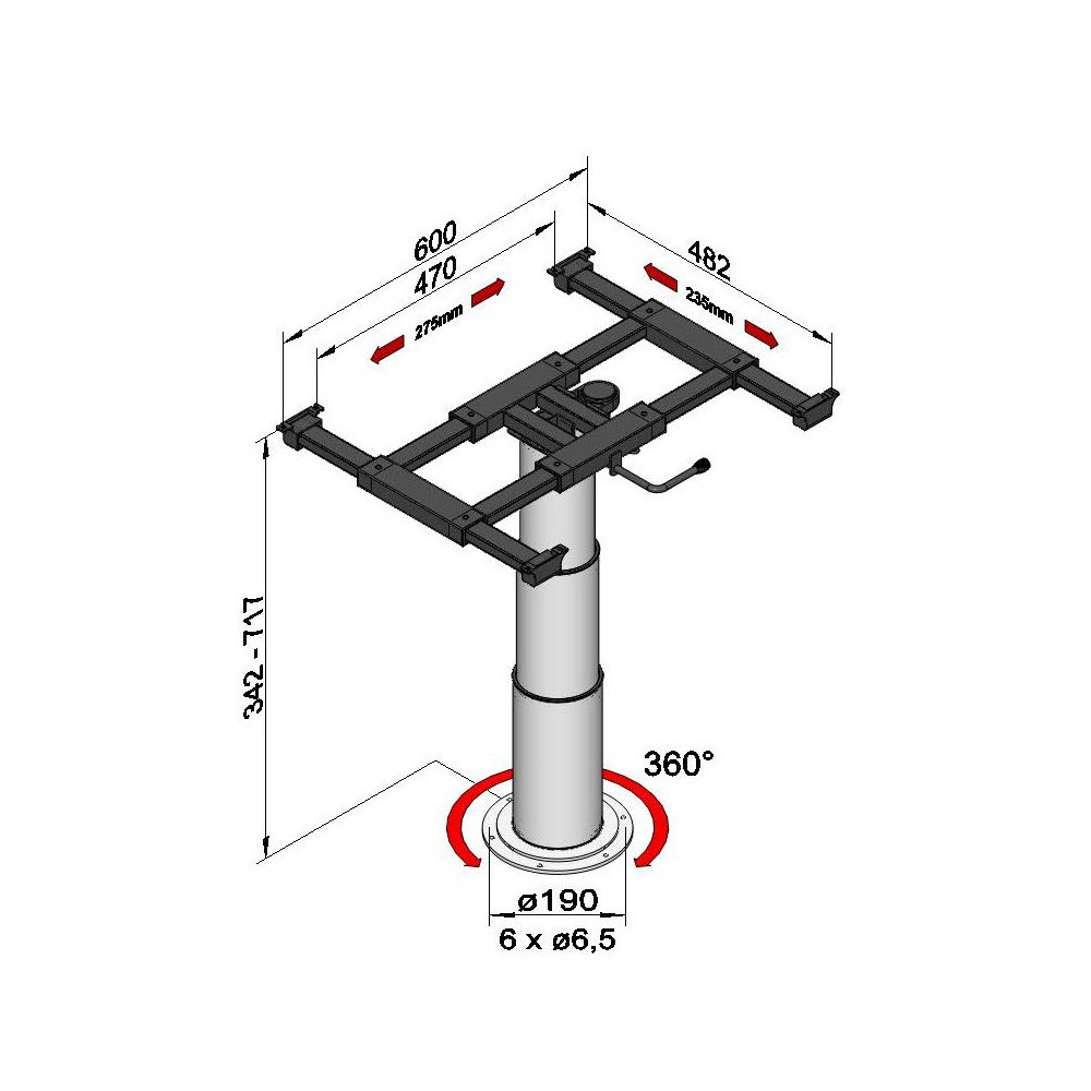 Ilse Einsäulenhubtisch mit Verschiebung und Verdrehung 342 - 717 mm