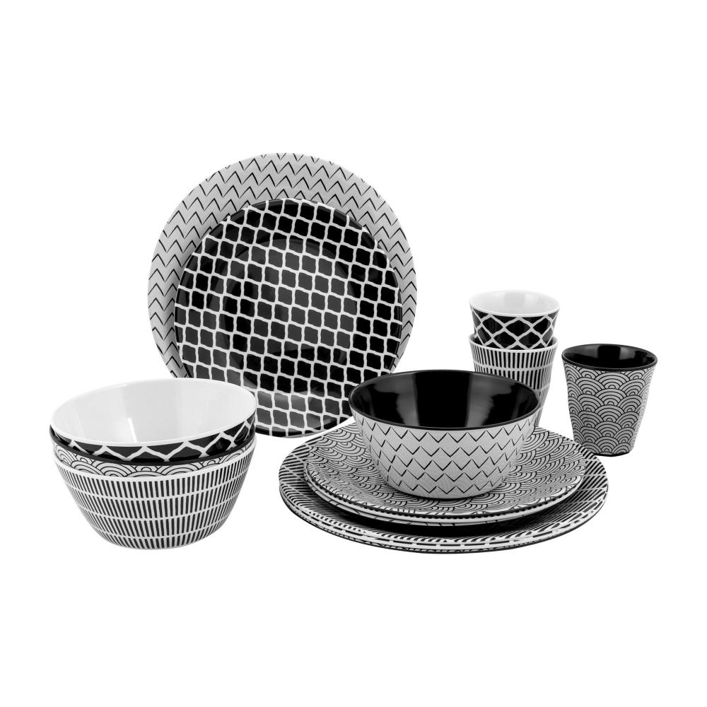 bo-camp Geschirrserie Mix and Match Black and White, 16-teilig