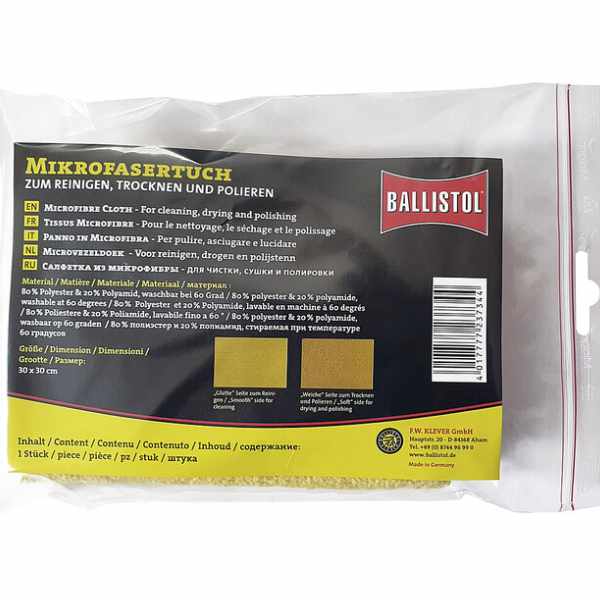 Ballistol Mikrofasertuch zum Reinigen, Trocknen und Polieren, 30 x 30 cm