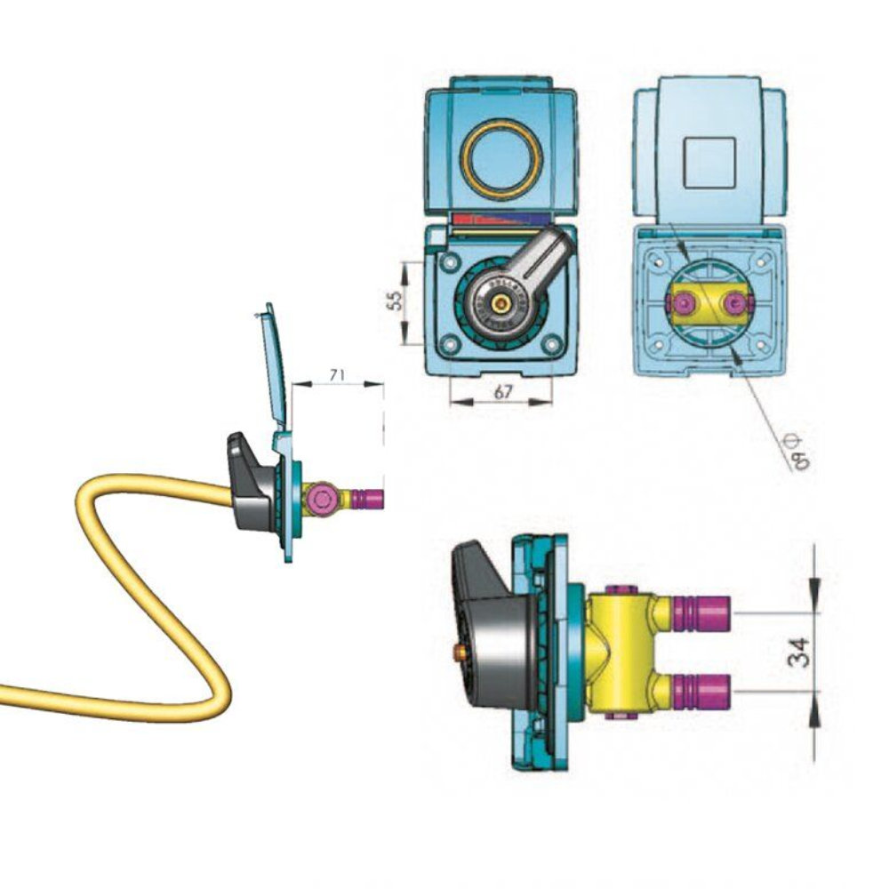 Lilie Wassersteckdose mit Brause Duschkopf weiß, 2 m Schlauch
