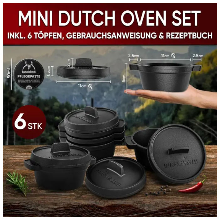 Gusskönig Eingebrannter 6x 300 ml Mini Dutch Oven Set