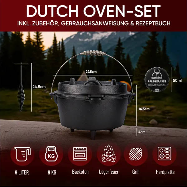 Gusskönig Klassisch Dutch Oven Set 9 L mit Füße