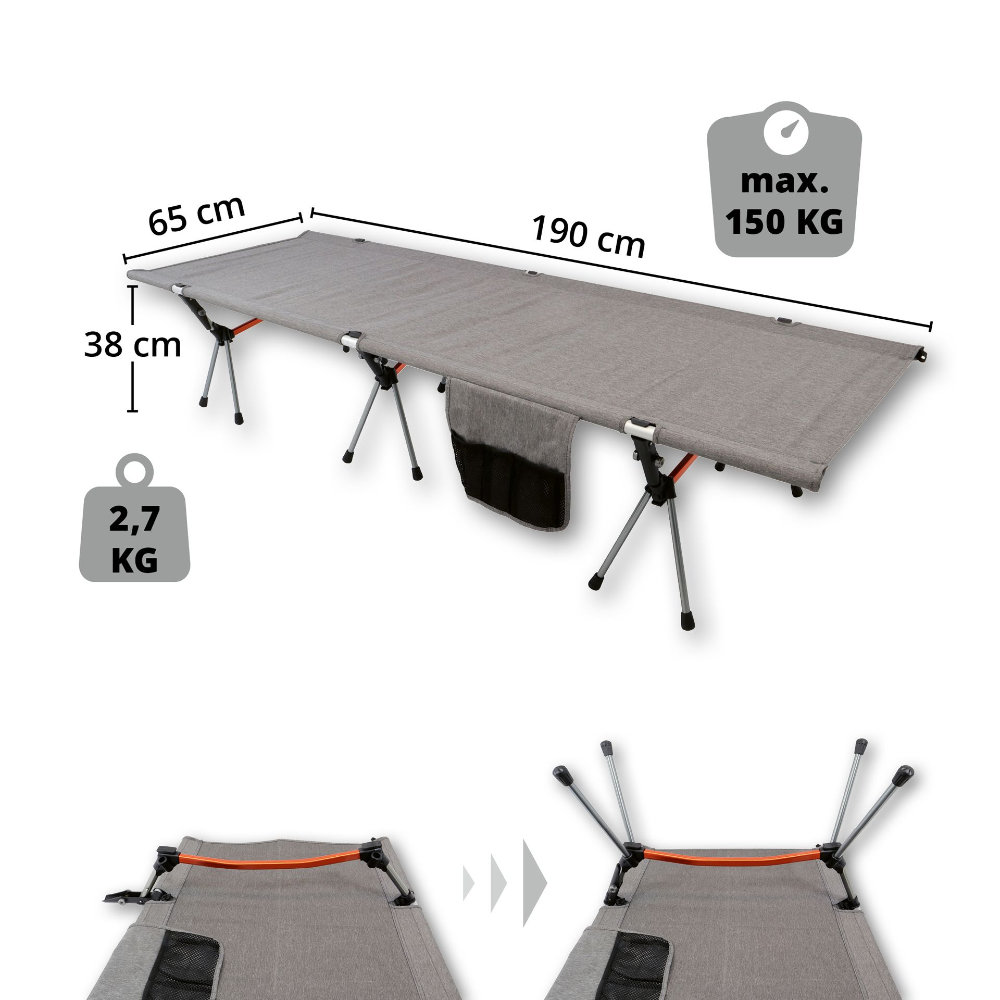 BasicNature Campingbett Lifted grau 190 cm