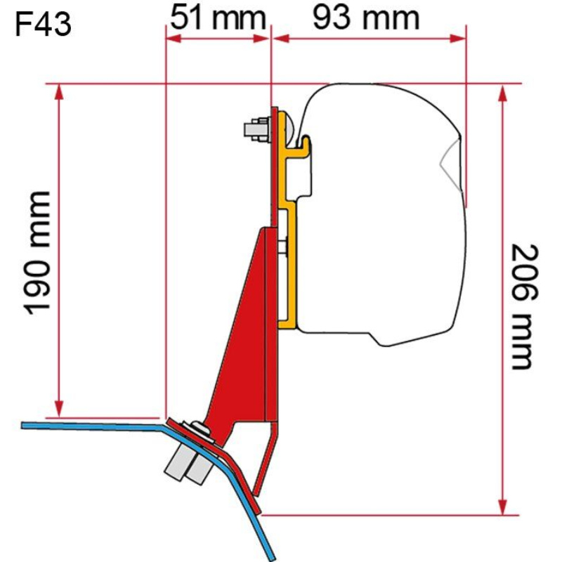 Fiamma Markisenadapter Kit Ford Custom V710, links für F43, F45, F45s