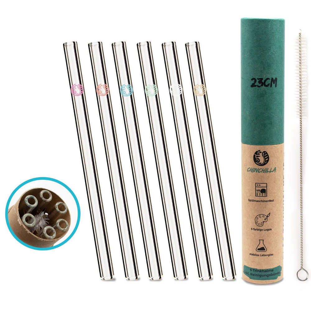Chinchilla Glastrinkhalme 23 cm, 6 Stück